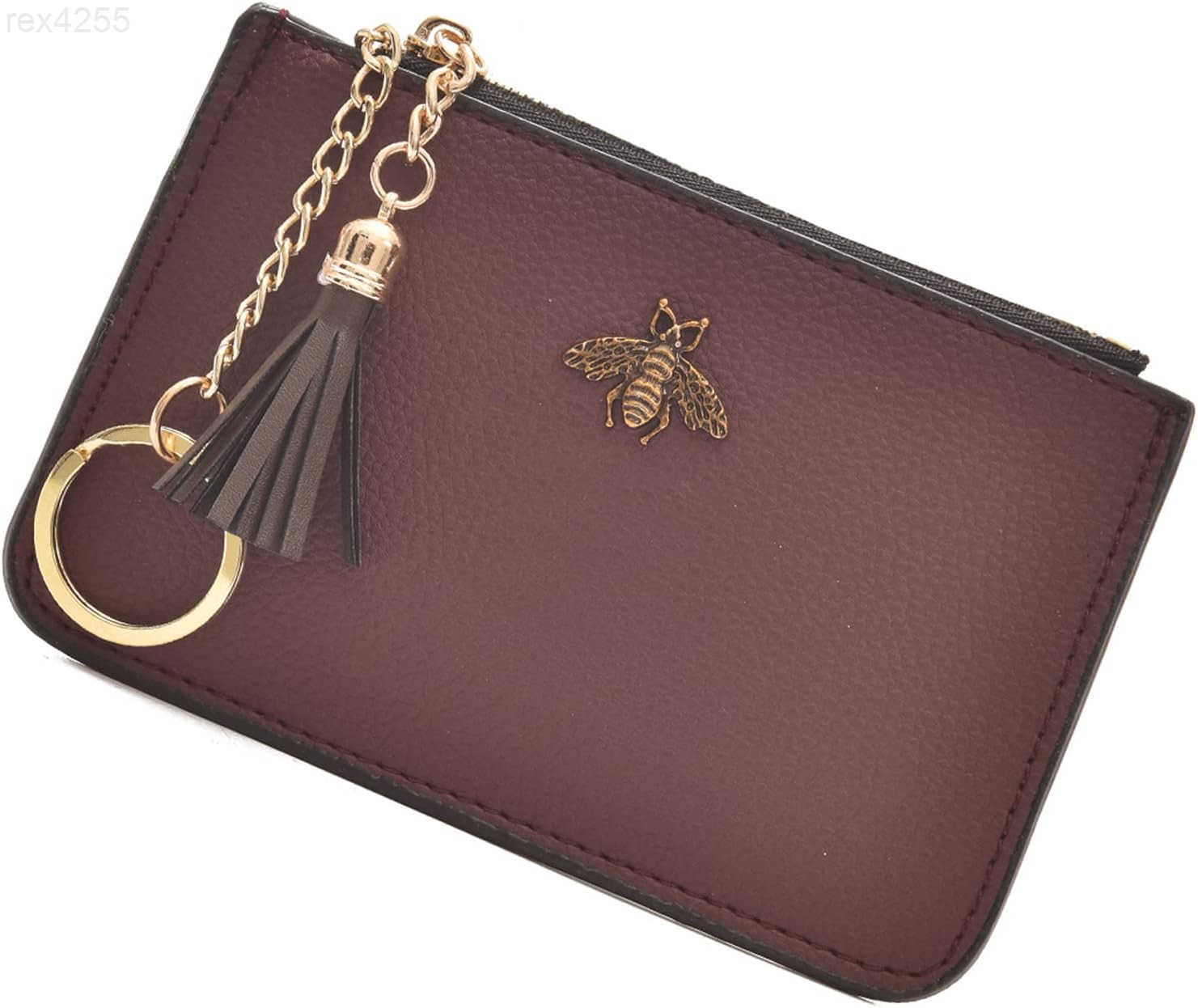Coin Purse Change Wallet Pouch Leather Card Holder with Key Chain Tassel ZipBurgundyW250911