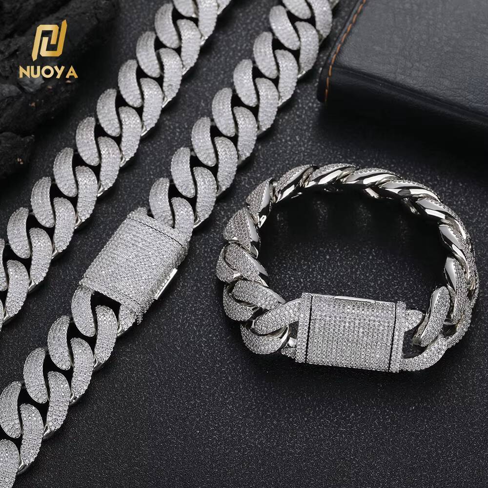 NUOYA Luxury Micro Pave Diamond Cuban Link Chain 20MM Bling Cubic Zirconia Full Iced Out Cuban Necklace Hip Hop Jewelry
