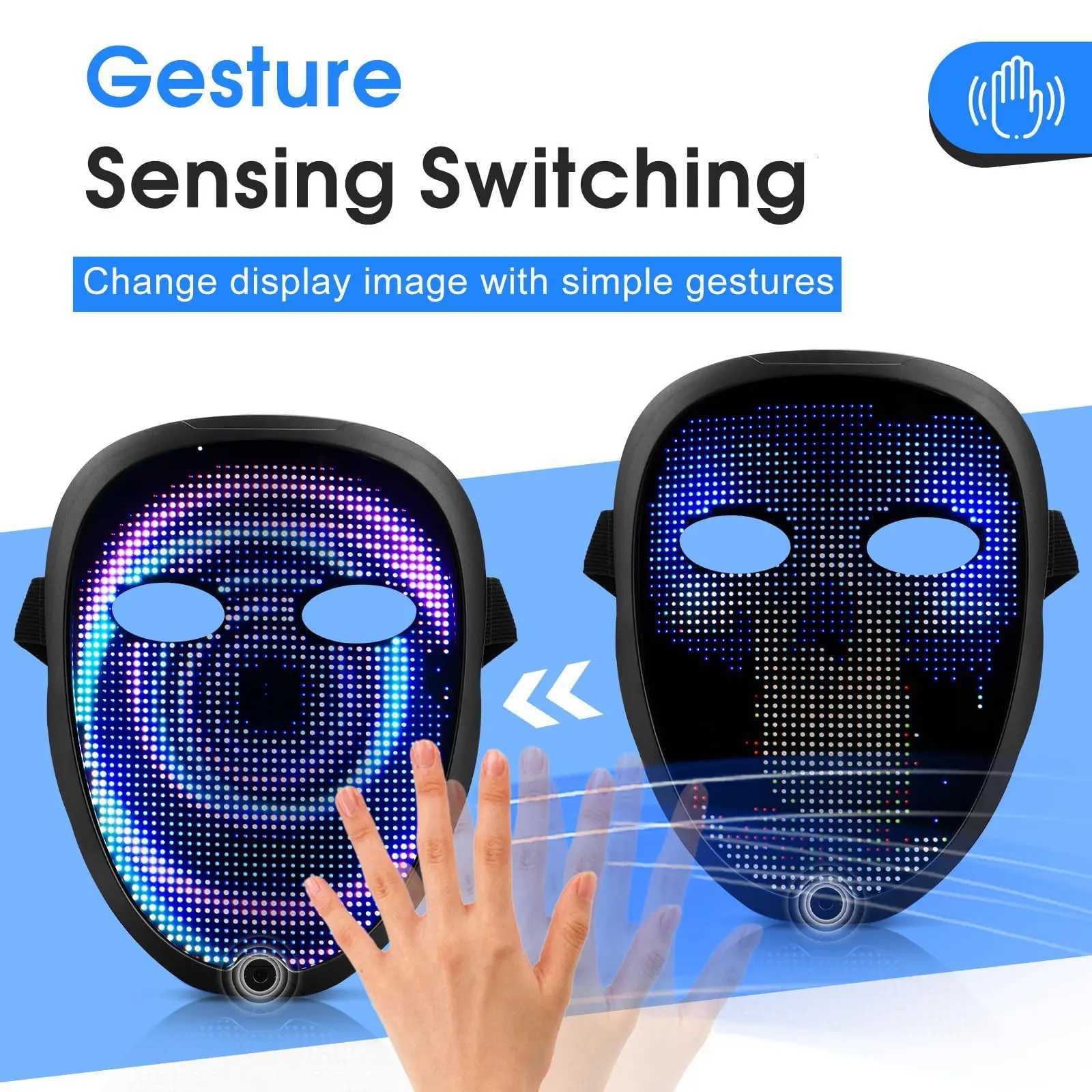 Smart LED Face Masks Programmable Bluetooth App Control Change Face DIY Photoes Display Light up LED Mask for Halloween Party F250911