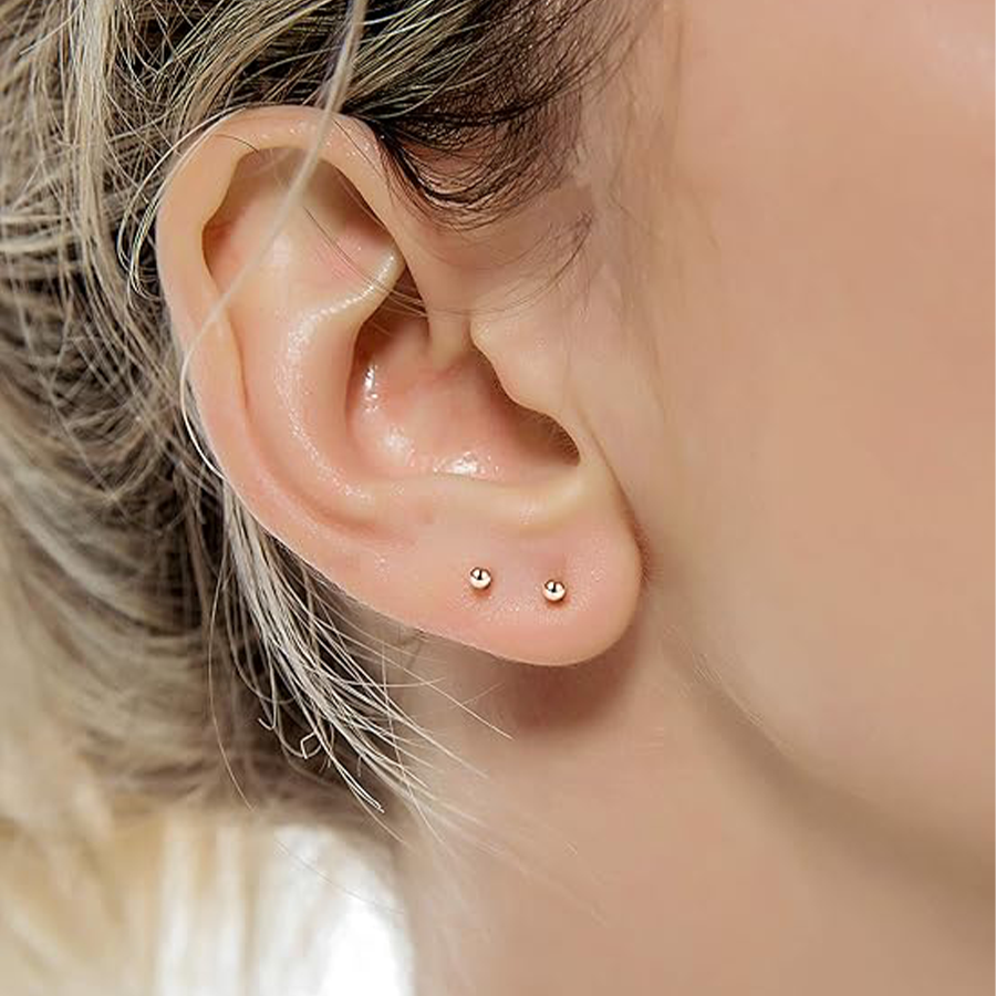 10 Pairs 20G 2mm Tiny Stud Earrings 316L Stainless Steel Small Ball Earring Set For Men Women Rose Gold Tone