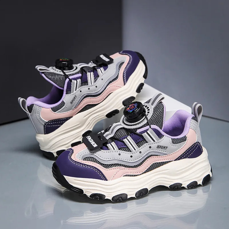 Rotary Buckle n Childrens Boy Sneakers Mesh Breathable Running Kids Purple Platform Casual Sports Shoes For Girls C260130