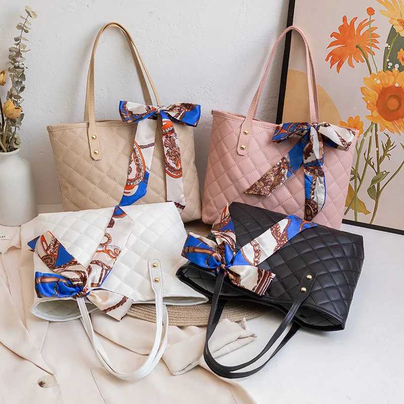 Large Capacity Lingge Embroidery Bag New Trendy Simple Scarf Tote Bag One Shoulder Bucket Bag Bags for Women Z250911