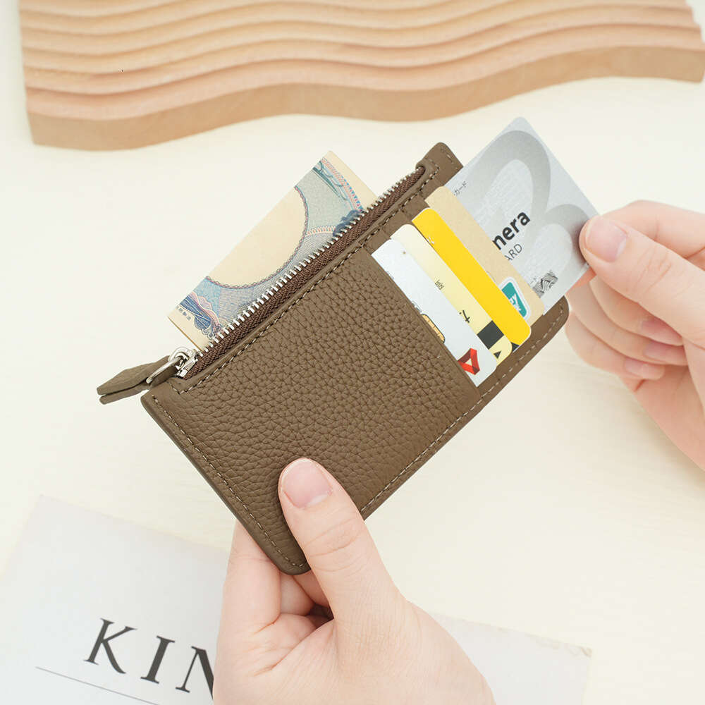 Women's Genuine Leather Card Holder Ultra-thin Compact Japanese and Korean Style Multi-card Slot Small Wallet Top Layer Cowhide Zipper Coin Purse