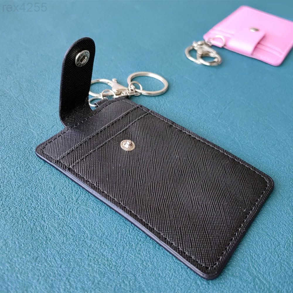 2 Pack Slim Credit Card Holder BackFront Pocket Purse Wallets Faux Leather ID Badge Holders for Carrying Keys Metro Cards with Metal ClaspsKey RingsW2