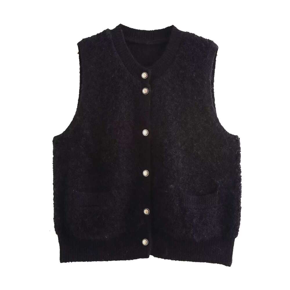 DHEssentials 2025 Autumn New French Simple Towel Chanel Style Round Neck Sleeveless Knitted Vest