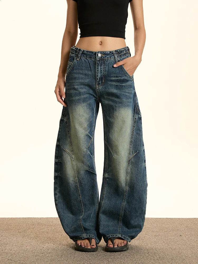 Womens Blue Y2k Jeans Harajuku 90s Vintage Baggy Denim Trouser Japanese 2000s Style Boyfriend Pants Oversize Clothes 250911
