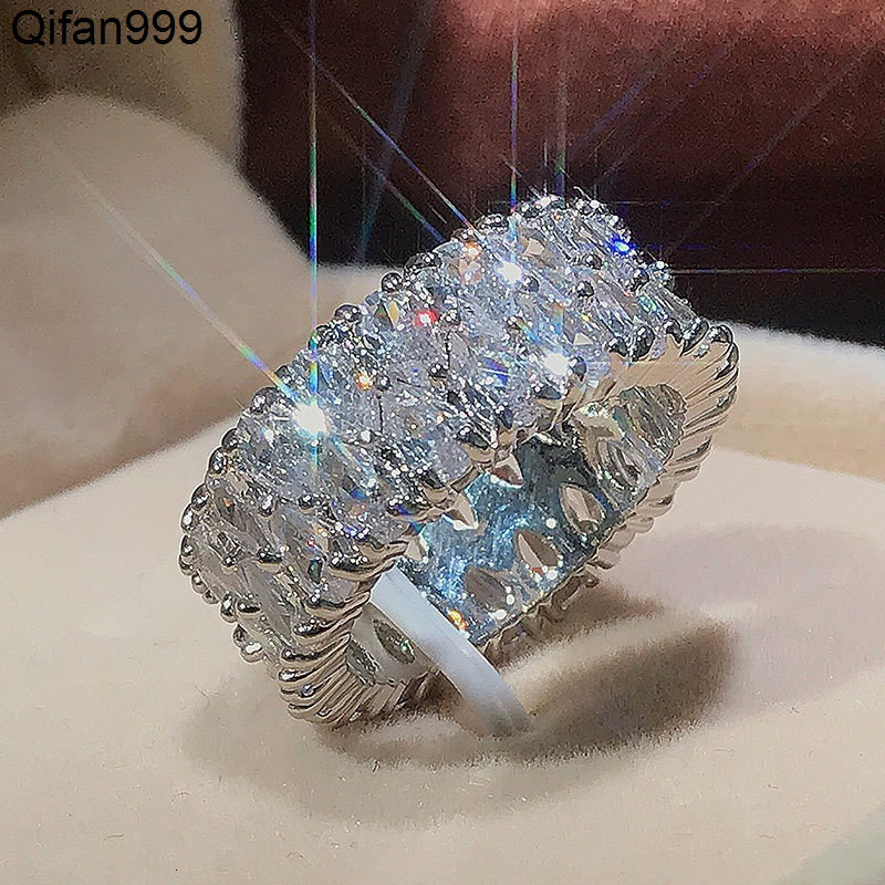 Moissanite Diamond Gemstone Wedding Rings For Women Men Inlay CZ Zircon Lovers Engagement Rings Party Gifts Fine Jewelry