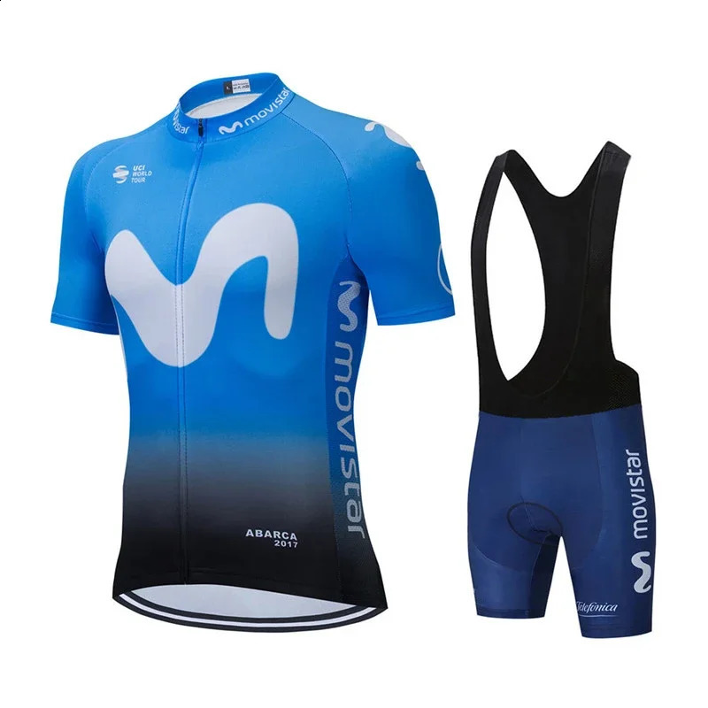 Movistar Pattern Men Summer Cycling Clothing Breathable Clothes Kit Short Sleeve Bib Shorts MTB Ropa Ciclismo Maillot Wear 250910