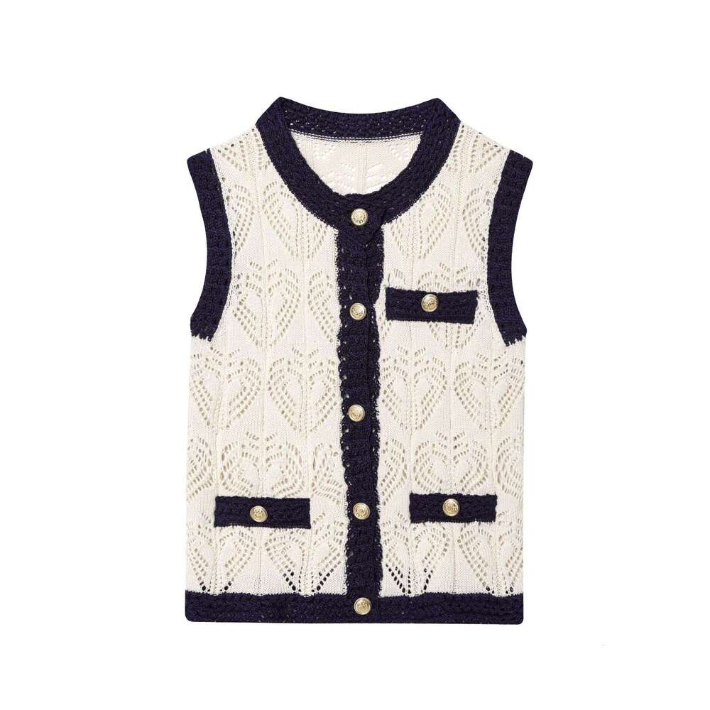 DHEssentials Summer New French Style Elegant Sexy Hollow Jacquard Mesh Knitted Vest Top