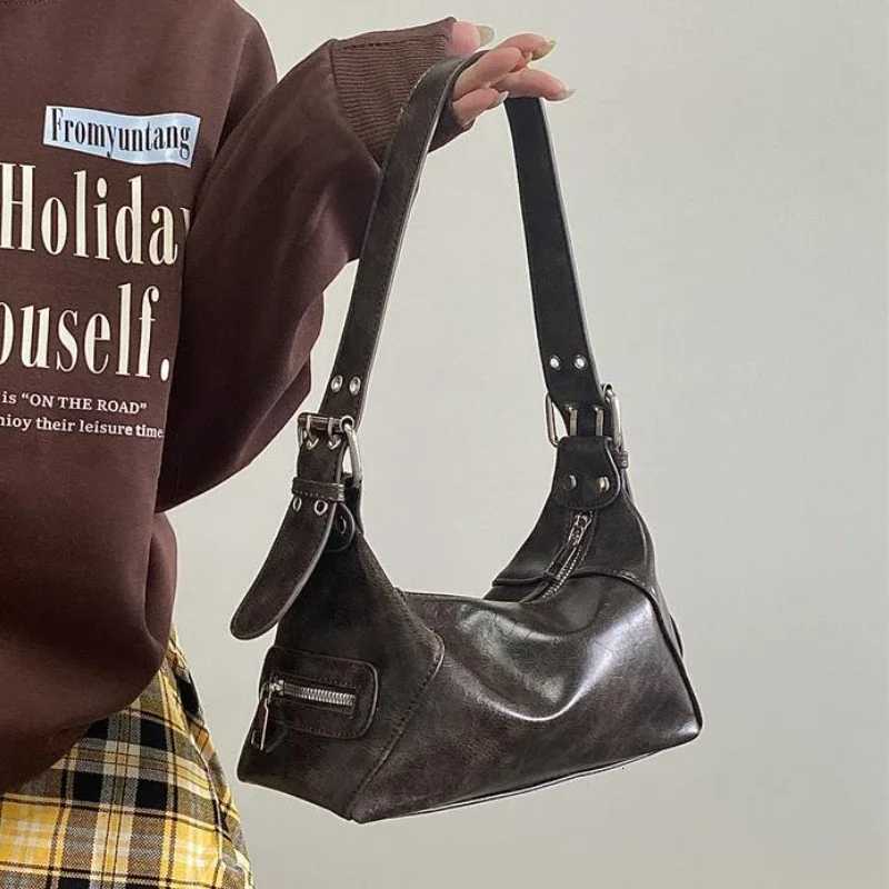 Vintage Y2K Womens Underarm Bags Pu Leather Hot Girls Shoulder Bag Casual Portable Female Tote Purse Crossbody Bag Handbags W250911