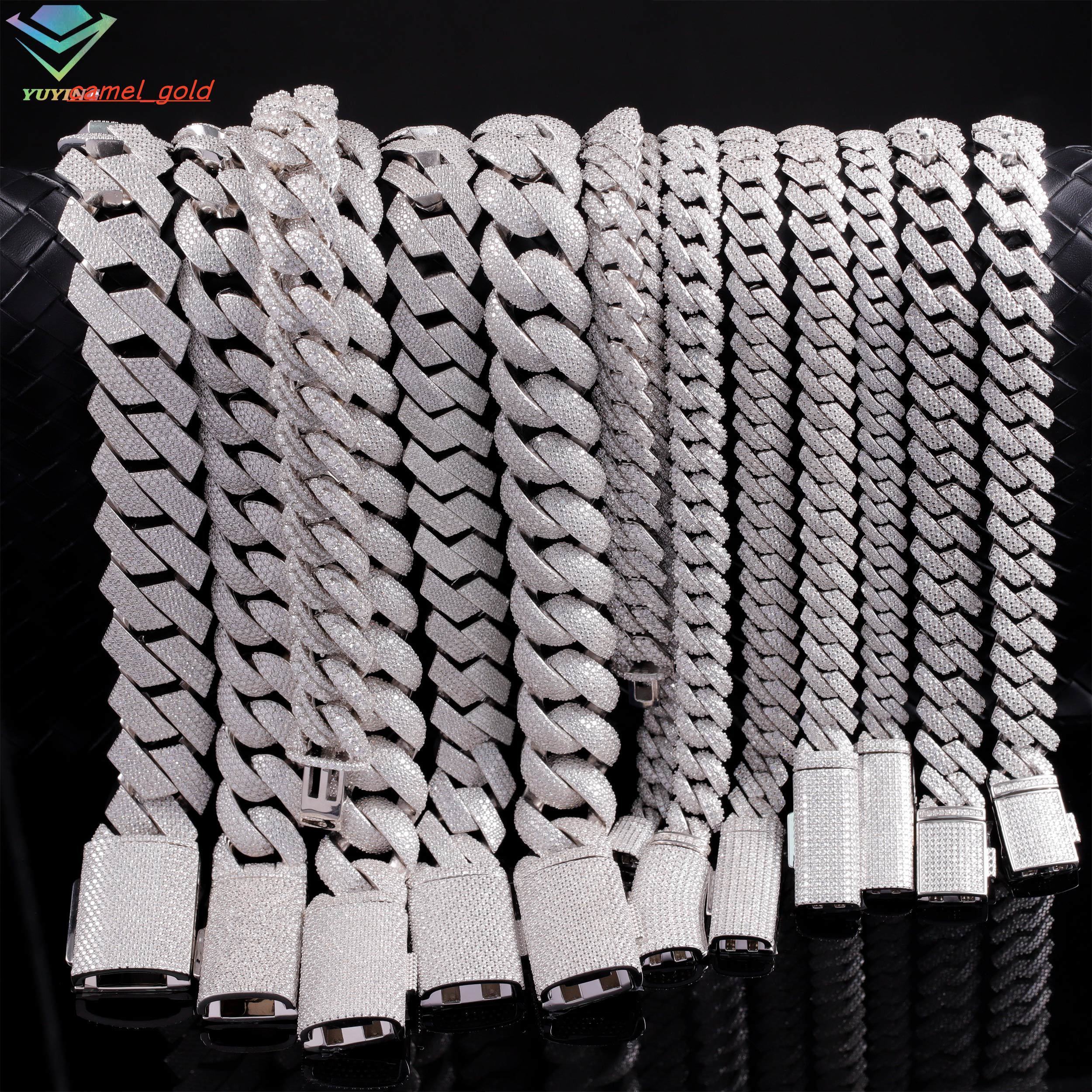 Popular Mossanite Cuban Chain for Men 2rows 8mm14mm Width Hip Hop Necklace Jewelry 925 Solid Silver Chain Necklace