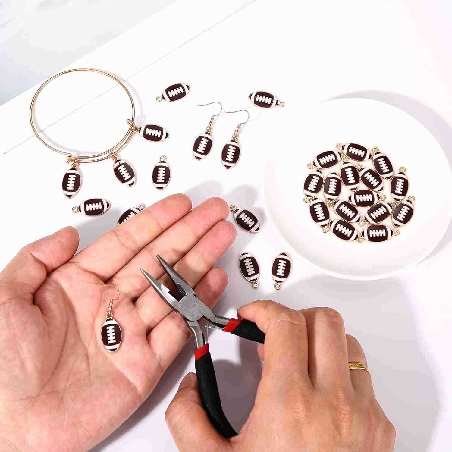 30PCS Football Charms for Jewelry Making Enamel Football Charms for Necklace Earrings Making Red Black White Blue Purple Orange Game Day Football ChaW