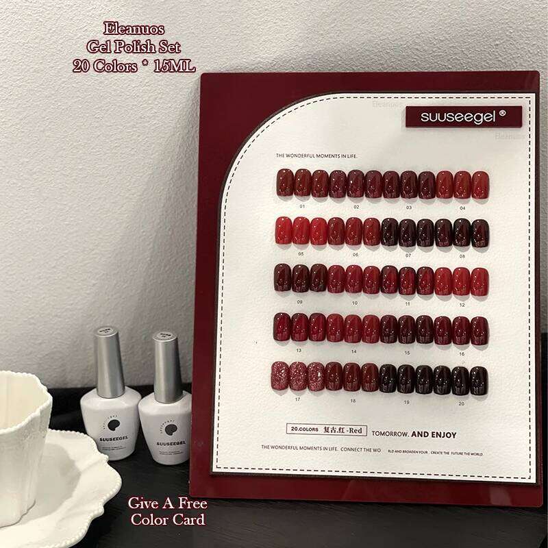 Eleanuo Autumn Series Gel Polishing 30Pcs Mixed Semi Permanent Cherry UV Salon Primer Finish Vintage Red Nail Glue
