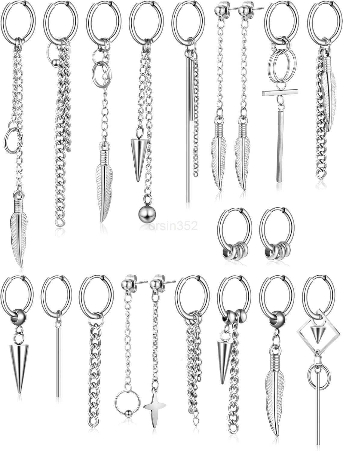 20 Pieces Men Dangle Earrings Stainless Steel Huggie Hinged Hoop for WomenW250911