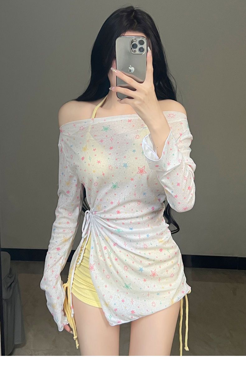 2025 New Women's Two-Piece Long Sleeve Sun Protection Fresh Sweet Pure Desire Style Beach Three-Piece Swimsuit