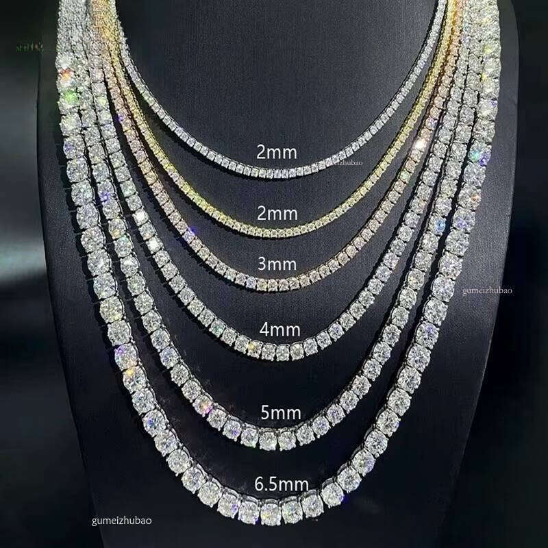 Ice Out Round Tennis Chain Sterling Sier Silicon Stone Necklace Fine Jewelry