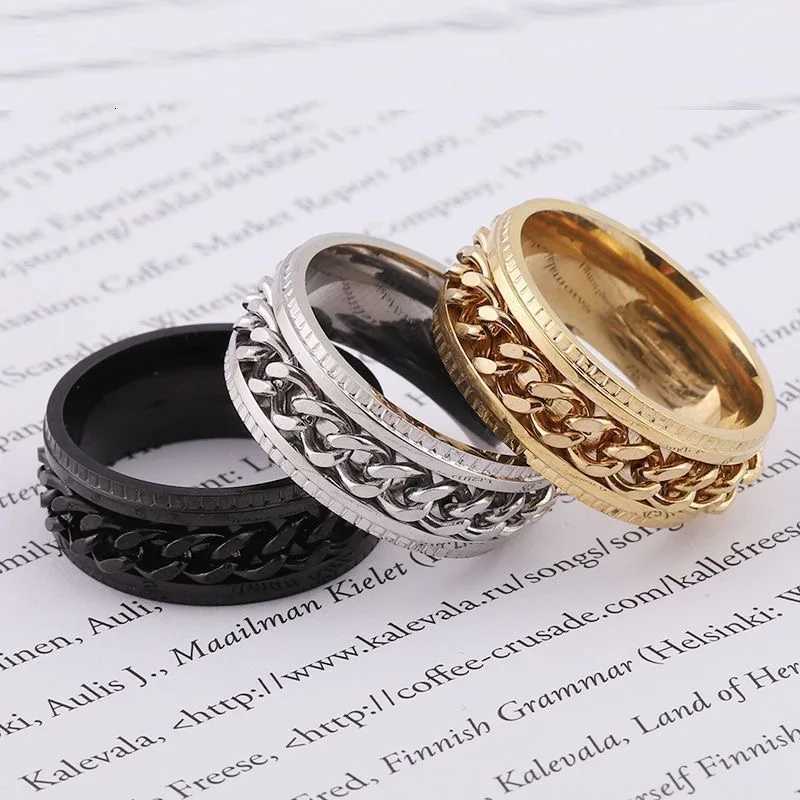 Starry Cool Stainless Steel Rotatable Chain MenRing Multifunctional Fashion 8mm Fidget Spinner Rings Couple Jewelry bague homme W250911