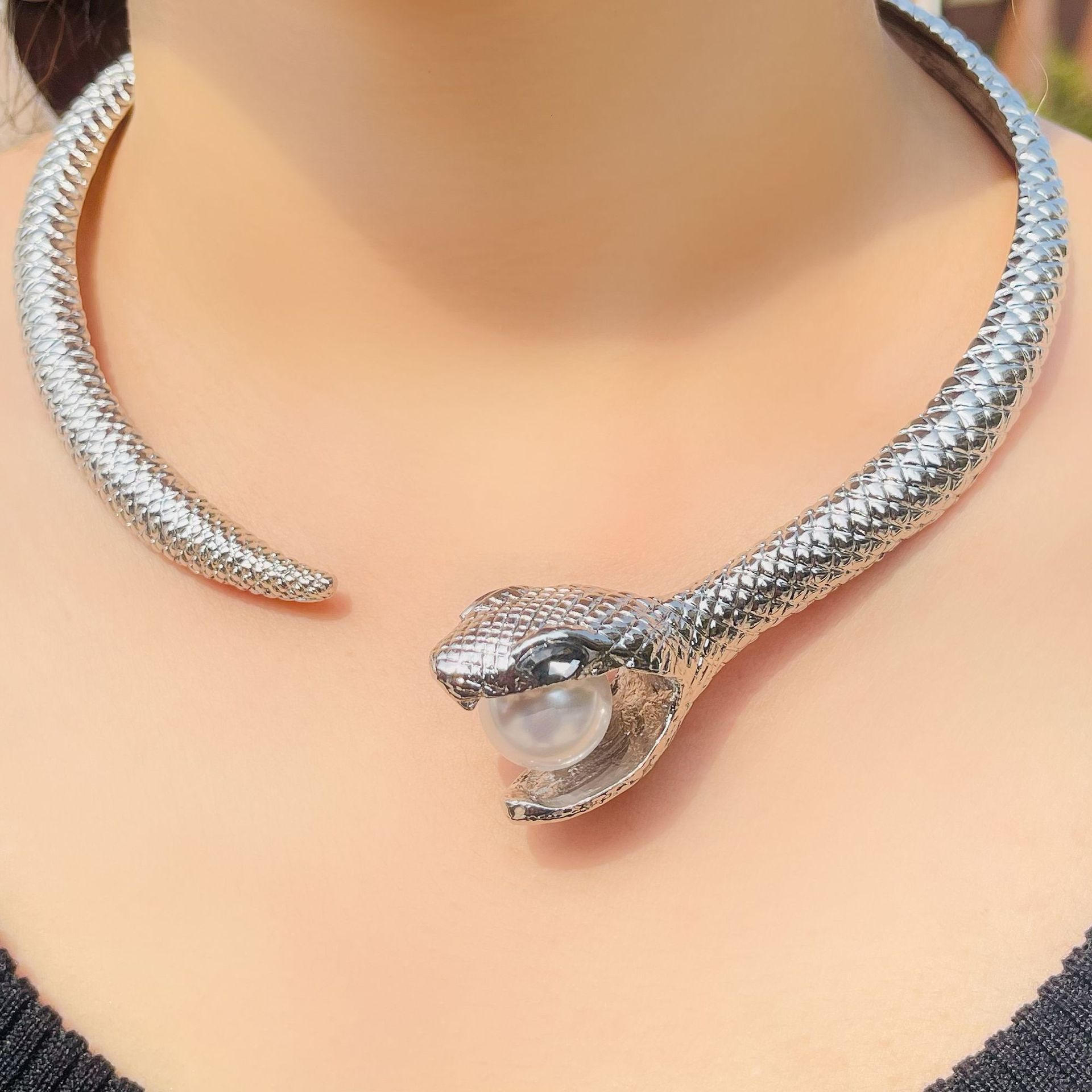 Luxury Brand Designer Jewelry European And American New Jewelry Punk Snake-Shaped Choker Vintage Exaggerated Snake Pattern Gold And Silver Choker Fash