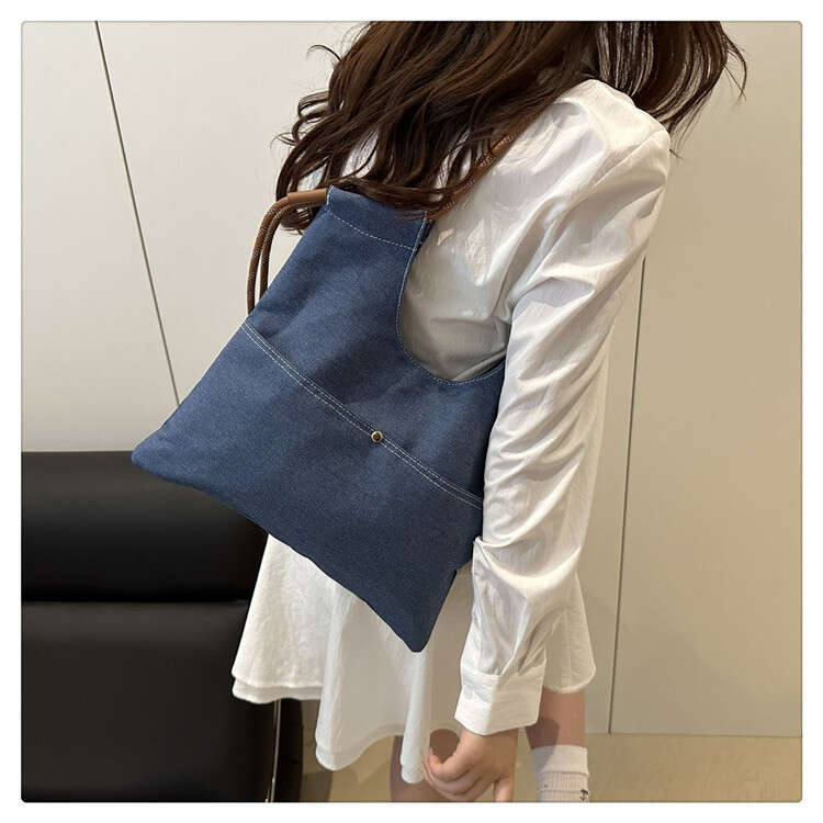 Japanese and Designer Bags Korean Niche Fashion Solid Color Simple Denim Single Shoulder New Casual Versatile Daily Handbag Tote Bag