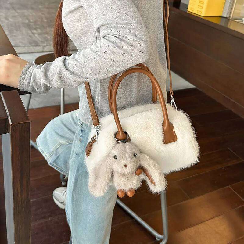 Fashionable Plush Crossbody for Daily Commuting Versatile Single Shoulder Korean Version Cute Handle Bag