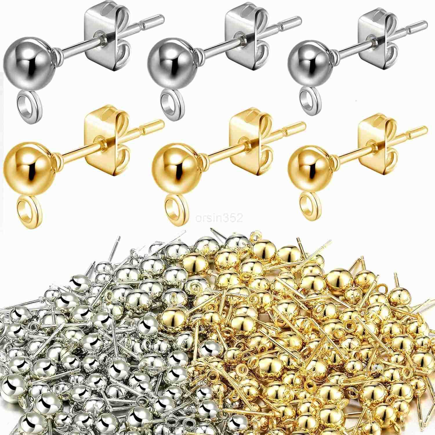 180 Pieces Ball Post Earring Stud with 200 Pieces Butterfly Back Earrings with Loop for DIY Jewelry Making Findings 4 mm 5 mm 6 mmSilver GoldW250911