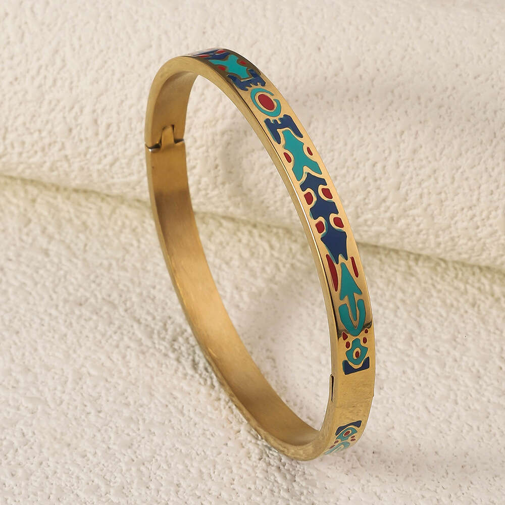 new gold tone bracelet designer bracelet for women luxury jewelry 18K Gold Plated Retro Personalized Enamel Drip Oil Style Titanium Steel Bracelet Who