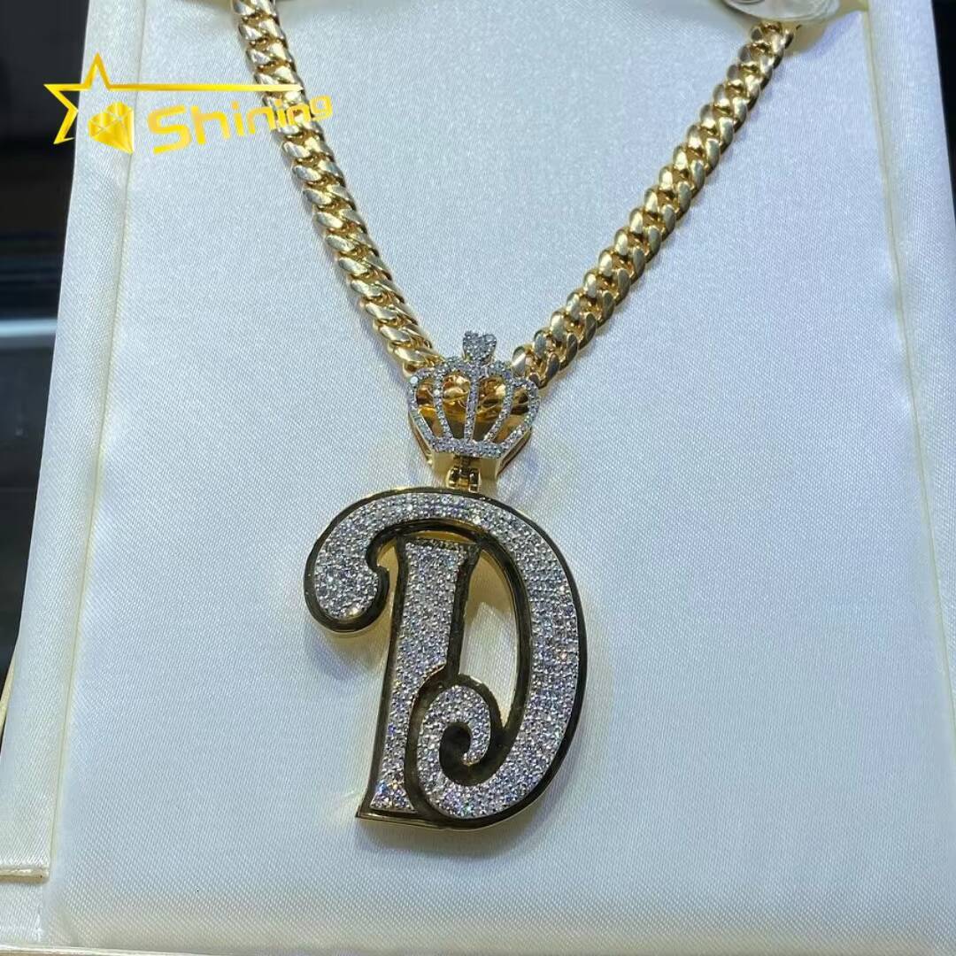 Custom Trendy Diamond Gold Jewelry 925 Sterling Silver Letter Pendant Diamond Personalized Fashion Pendants Charms Cuban Chain