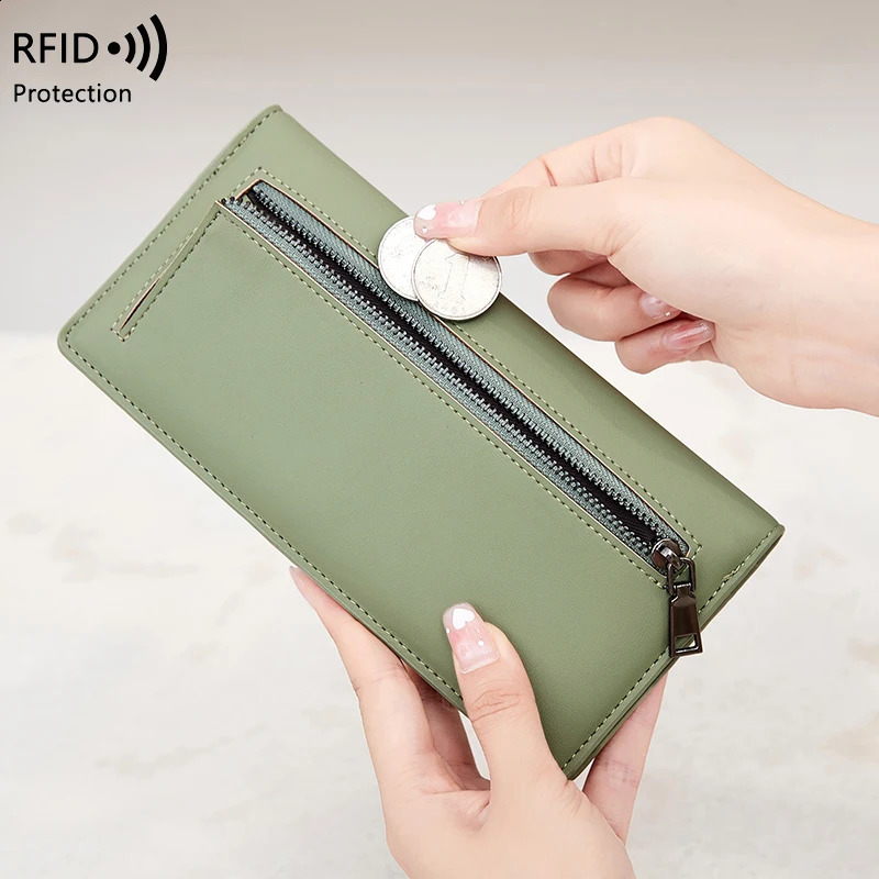 RFID Blocking UltraThin Wallet for Women MultiCard Check Credit Card Bag Multifunctional Zipper Buckle Long Fashion wallet250906