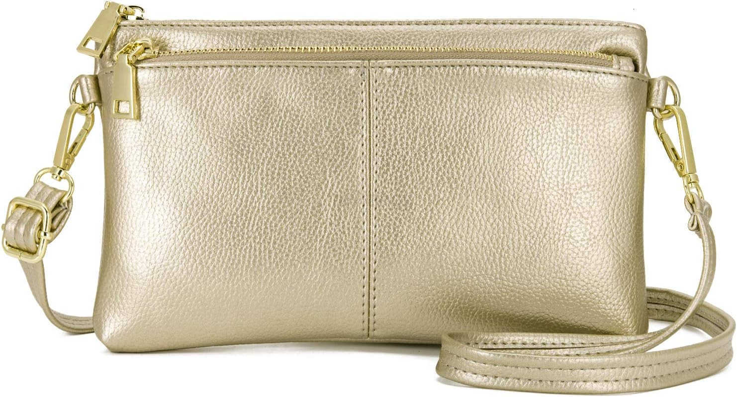 Triple Zip Small Crossbody Bag Lightweight Purses Vegan Leather Wristlet Clutch Includes Adjustable ShoulderW250911