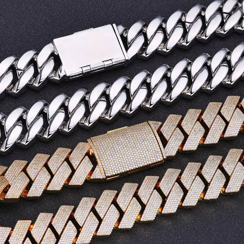 NUOYA Womens Fine Jewelry 25mm Iced Prong Cuban Link Chain Silver Plated Brass 6 ROW Diamond Cuban Chains Hip Hop Necklace