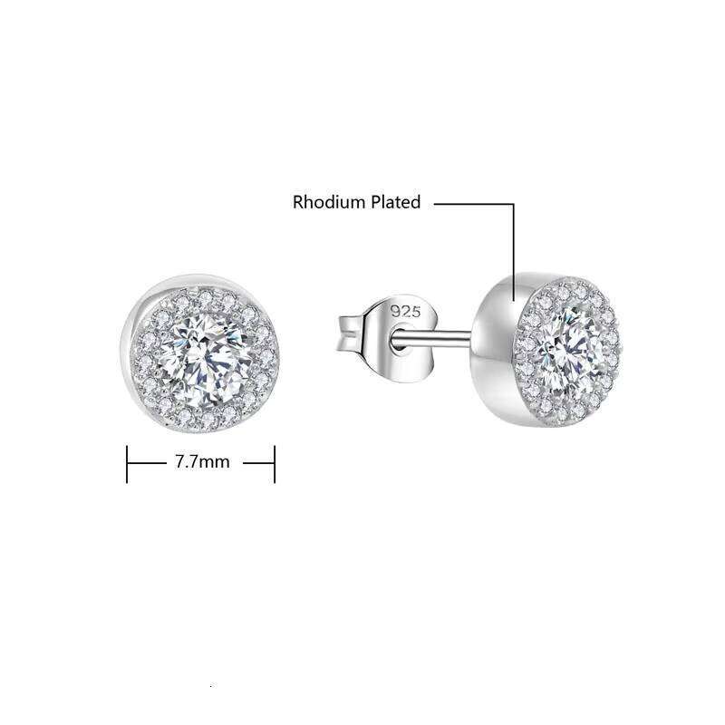 YH Jewellery S Sterling Sier with Dia Halo Center Stone Fine Jewelry Elegant Earring Post Earrings