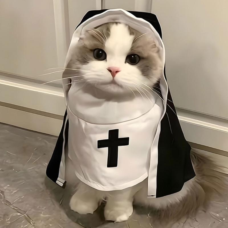 Whimsically Pet Nun Cloak Robe Dress Halloween Costume Parties Supplies for Dog Cats Photoshoots Fun Cosplay Outfits