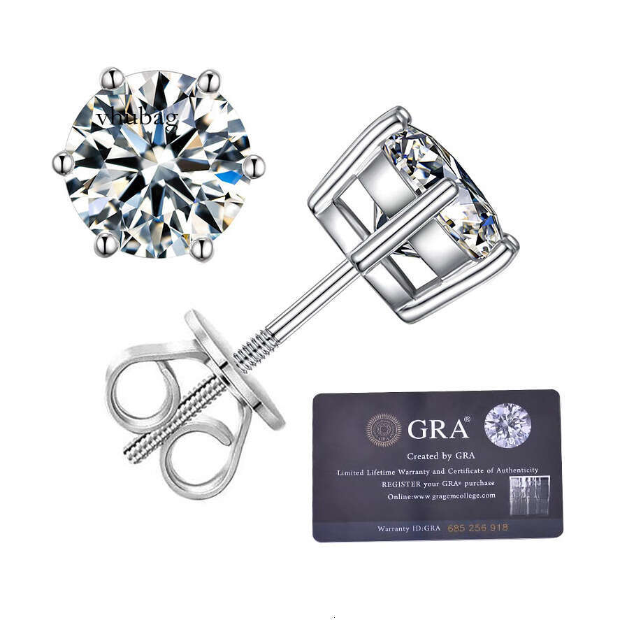 Lab-Grown Dia & Moissanite Stud Earrings White Gold Plated Sterling Sier 0.5-2CT D/VVS1 Hypoallergenic Jewelry