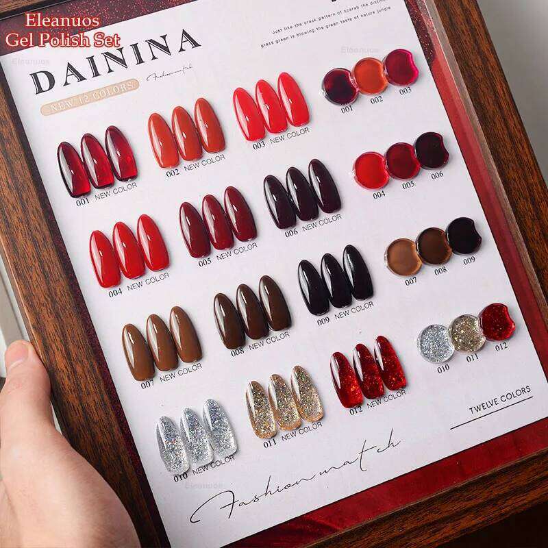 Eleanuos Autumn Winter Red Mixed Gel 12 Color Set Gloss High Quality Durable UV Dia Finish Nail Salon 15Ml Ice Nude