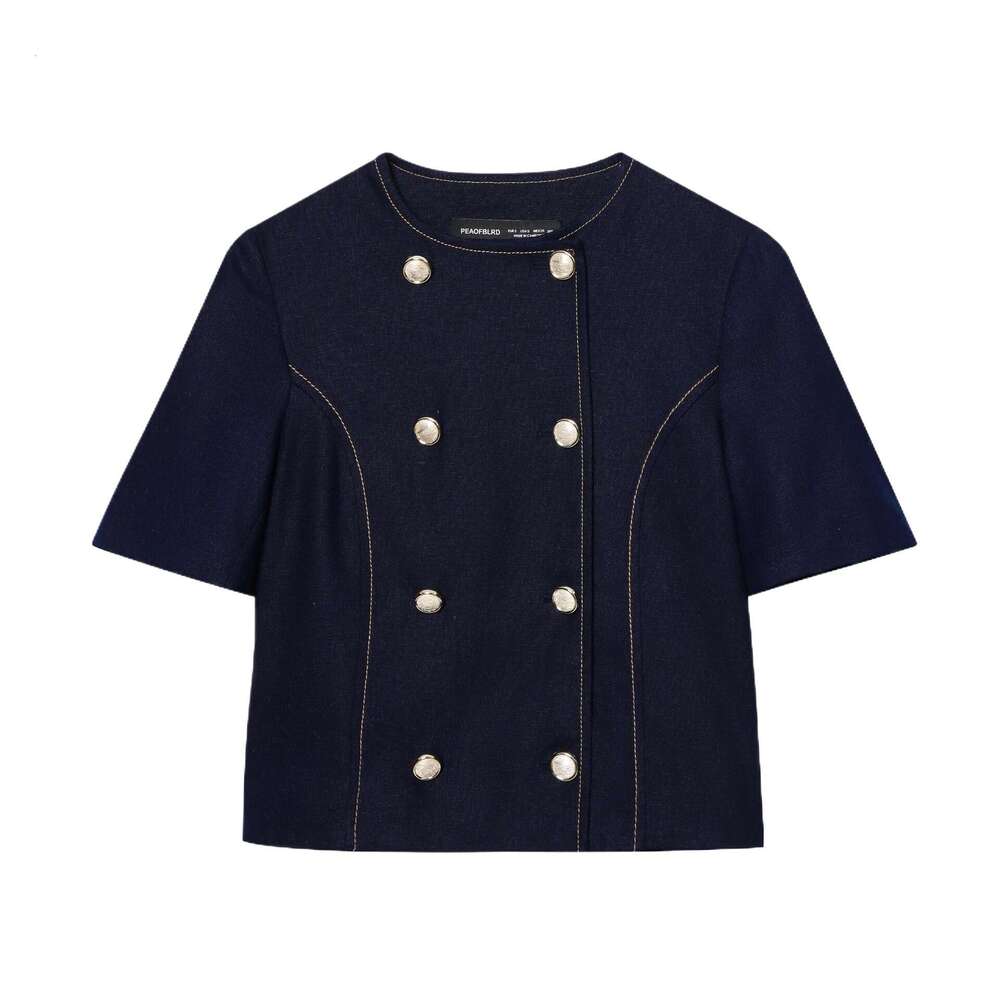 DHEssentials Women's Autumn Round Neck Linen Blend Line Chanel Style Short Sleeve Blazer + Draped Straight Solid Color Stitched Pants