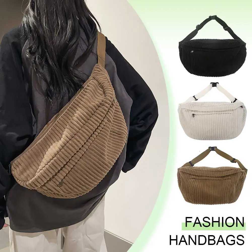 Corduroy Casual Sling Bag Solid Color Fashion Waist Bag Stylish Sports Bag Adjustable Wide Strap Multipockets for Men Women Z250911