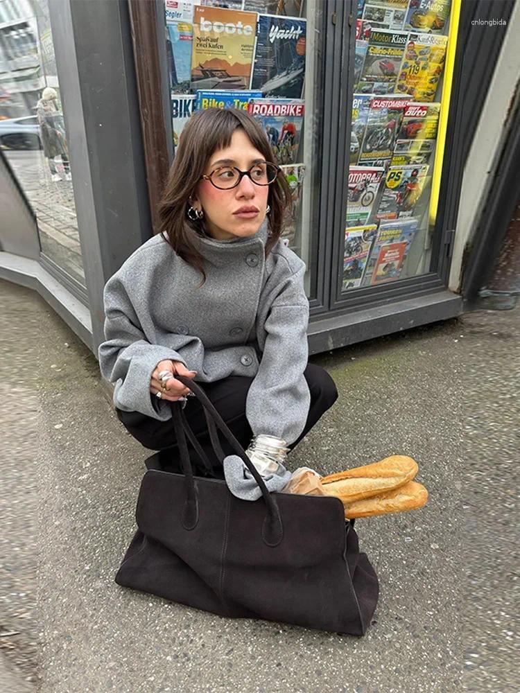 Women's Jackets Fashion Stand Collar Short Jacket For Women Long Sleeve Double Breasted Coat 2025 Autumn Street Elegant Lady Outerwear