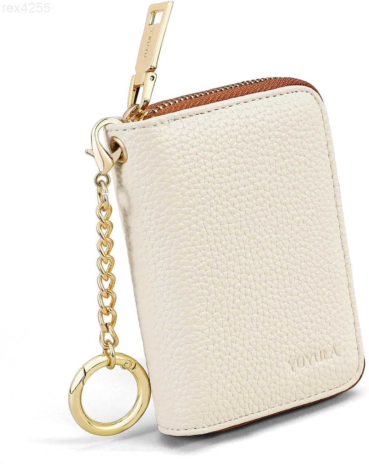 Lether Women Credit Card Wallet Zipper Business Card Holder for Women RFID Blocking KeyChain Wallet WhiteW250911