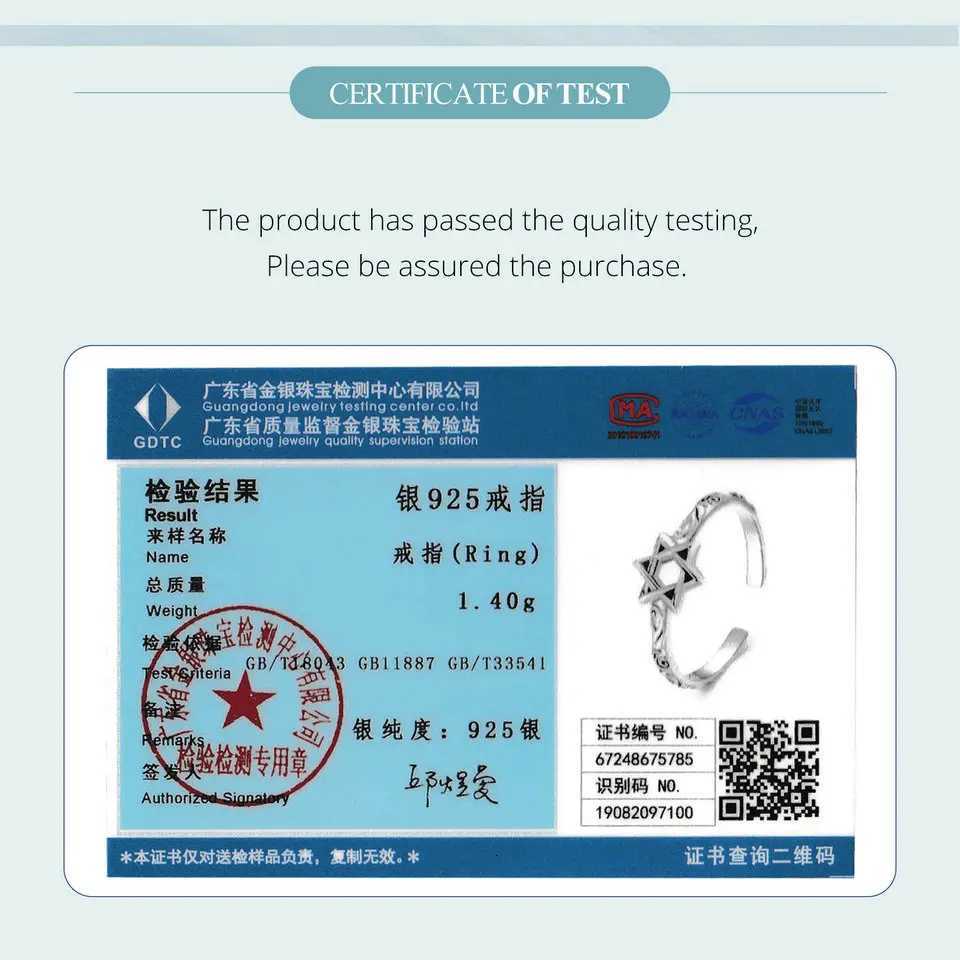 BAMOER 925 Sterling Silver Star of David Adjustable Ring Religous Retro Pattern Jewelry Christmas Birthday Gift for Women W250911