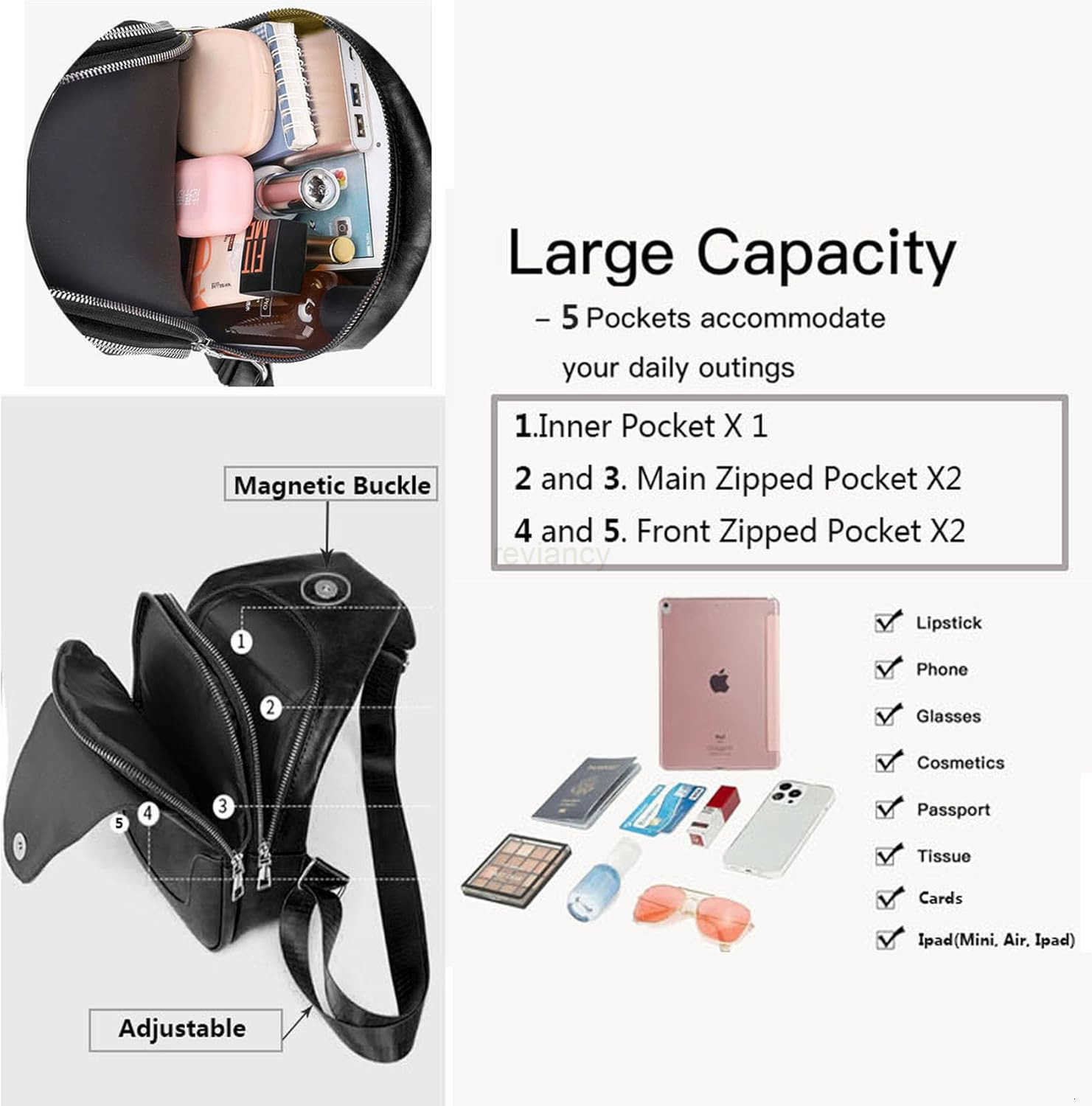Sling Crossbody Bag for WomenMenTrendy Shoulder Bag with ZipperVegan Leather Lightweight Travel Purse BlackW250911