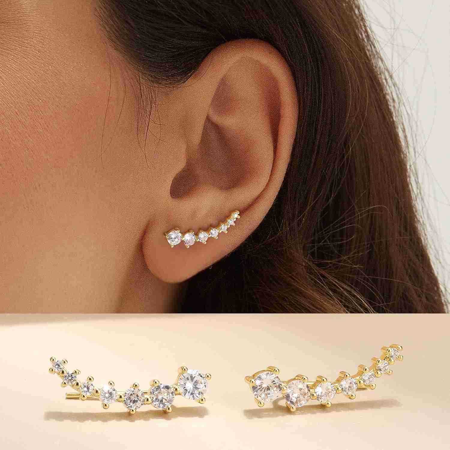 6Pairs Ear Cuffs Climber Hoop Earring CZ Arrow Crawler Stud Earring Jacket for WomenW250911