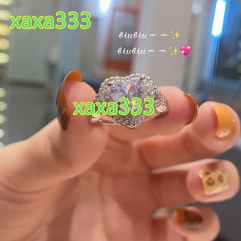 European American Fashion Heart Shaped Zircon Ring for Women Ins Minimalist Style Luxury Elegant Full Zircon Thin Band