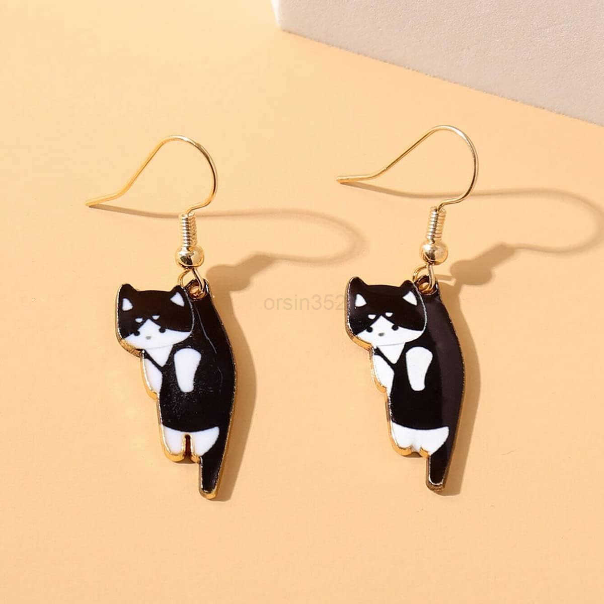 6Pairs Dangling Cat Earrings For Women Kawaii Aesthetic Funny Cartoon Kitten Dangle Earrings French Hook Animals Lover Birthday GiftsW250911