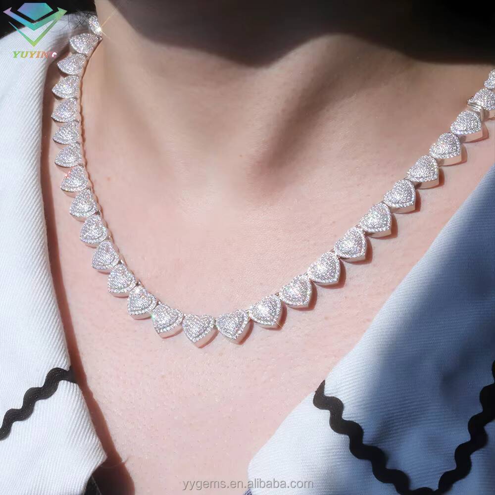 Yu Ying Heart Shape Necklace S925 Sterling Silver Gold Plated VVS Diamond Cuban Link Chain for Mens Hip Hop