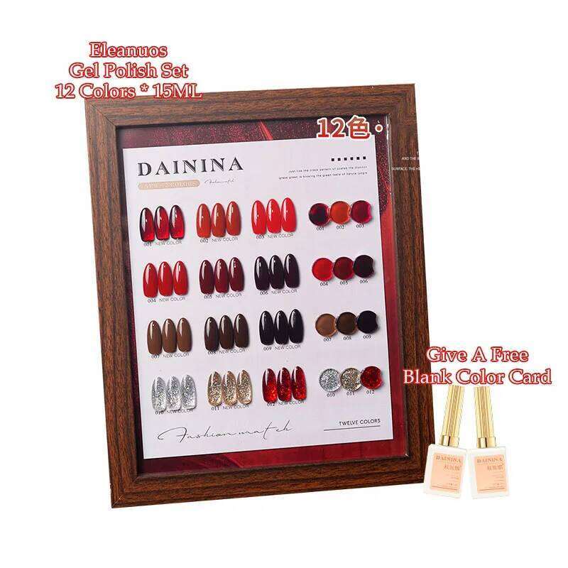 Eleanuos Autumn Winter Red Mixed Gel 12 Color Set Gloss High Quality Durable UV Dia Finish Nail Salon 15Ml Ice Nude