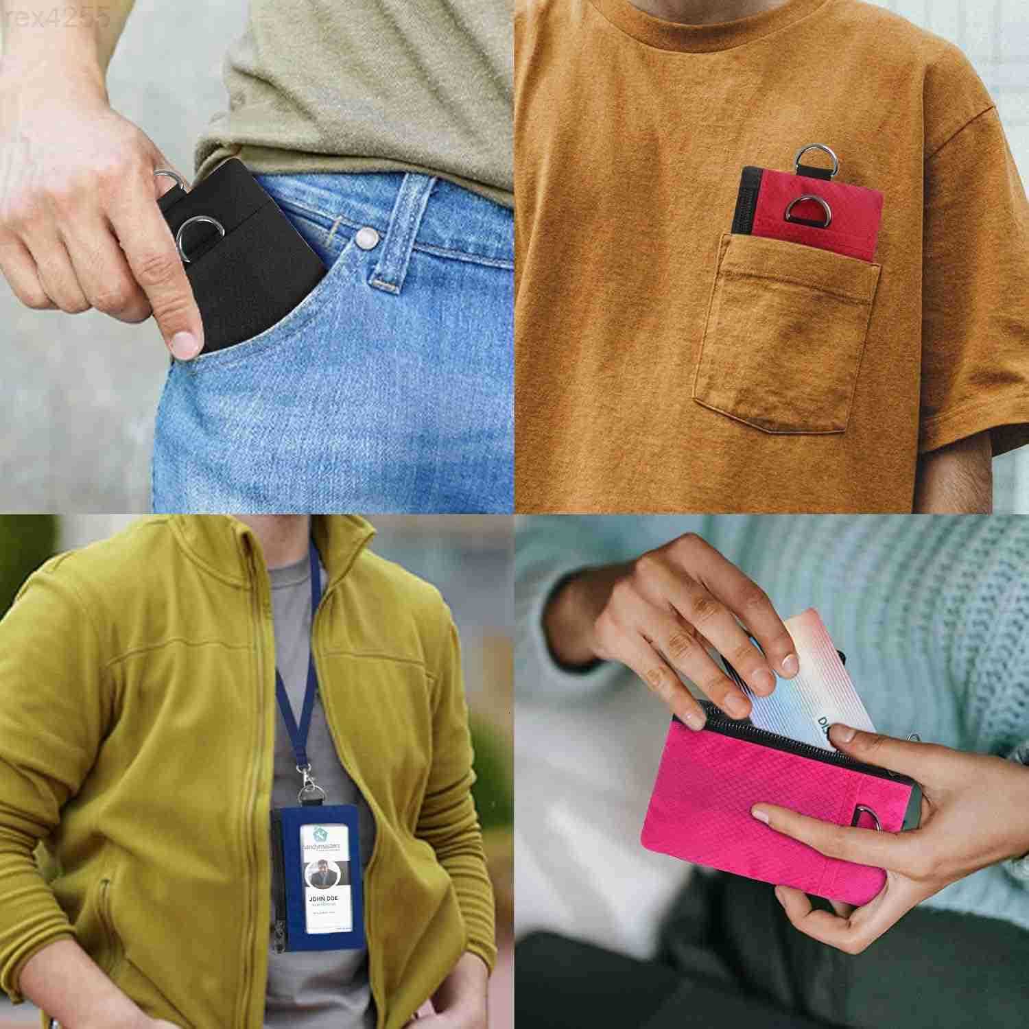RFID Blocking Wallet Minimalist Wallet for Men Small Wallet for Women with Lanyard Keychain ID Holder Zipper for Cards Coins Travel Waterresistant Bla