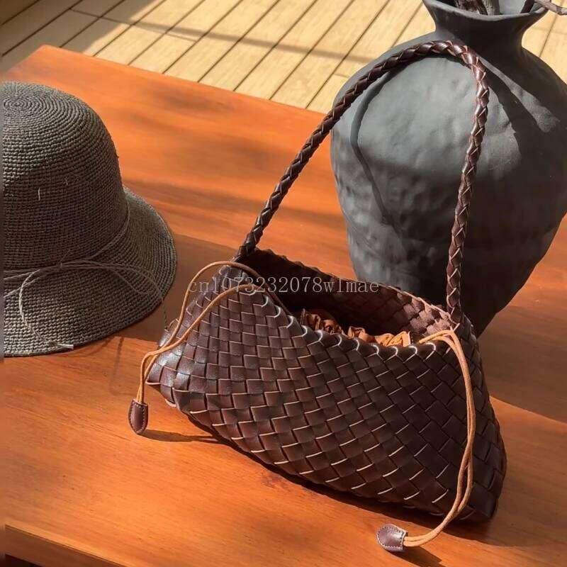 Women Handwoven Shoulder Korean Casual Trendy Large Capacity Handbag Soft PU Leather Ladies Tote Bag Summer Underarm Bags