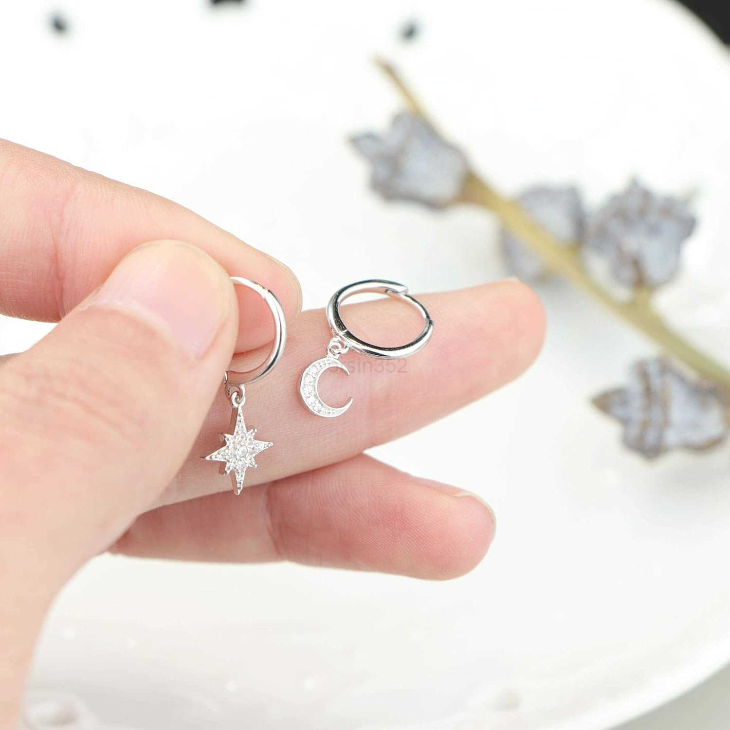 925 Sterling Silver Hoop Earrings for Women 18K Gold Silver Plated Drop Dangle Hoop Earrings with Charms Cross Spike Moon Star Paperclip Link Statemen
