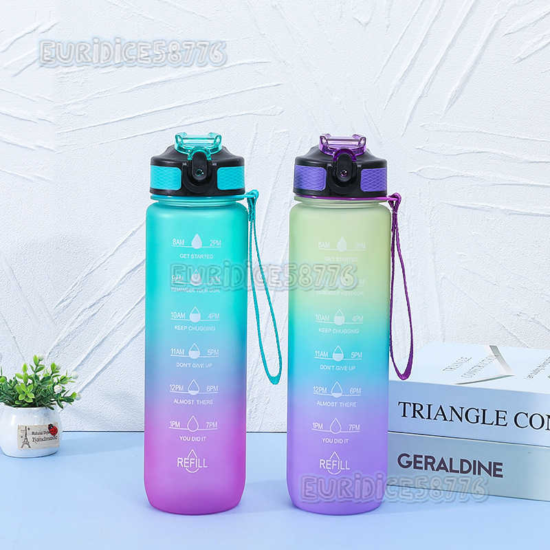 1000ml Space Cup Portable Insulated Bottle Frosted Water Bottle Gradient Color Water Cup Outdoor Sports Water Cup H250911