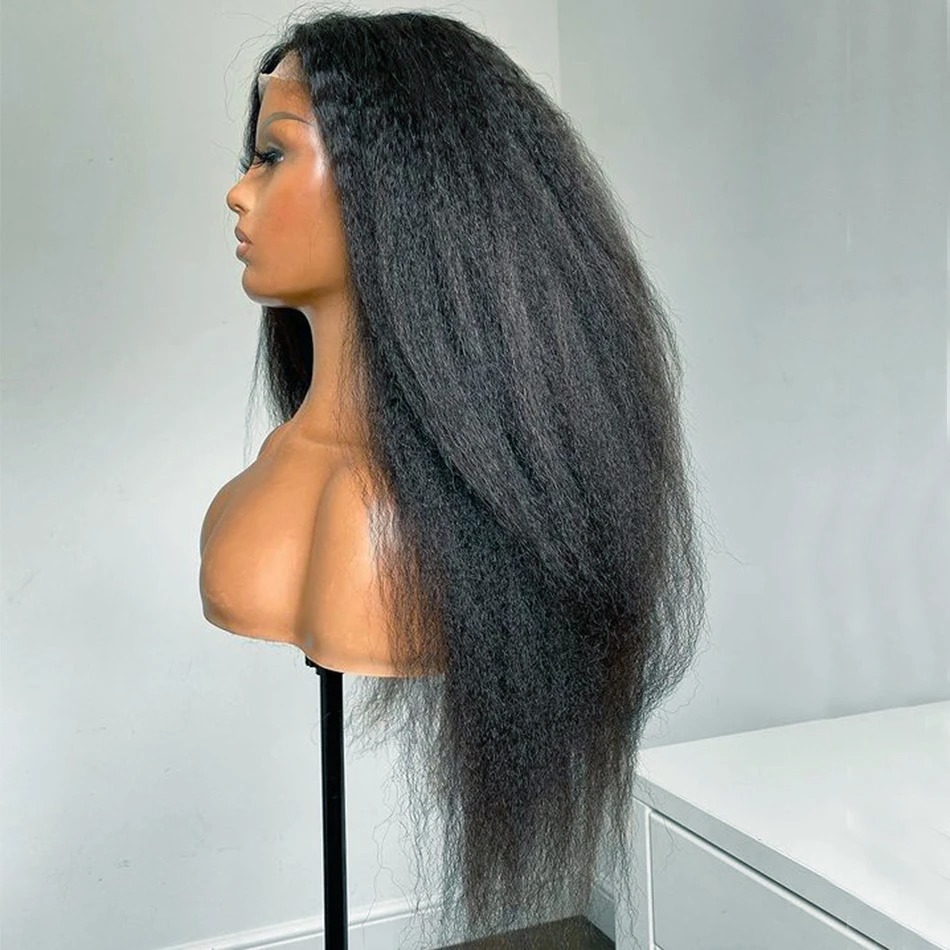 Kinky Straight 360 Full Lace Wigs Yaki Straight Human Hair Wigs Brazilian 13x6 HD Lace Frontal Wig Preplucked 250% High Density Ready To Wear